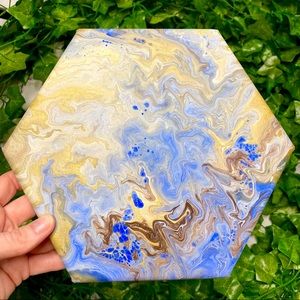 Original Poured Painting OOAK Pastel Blue Wall Art